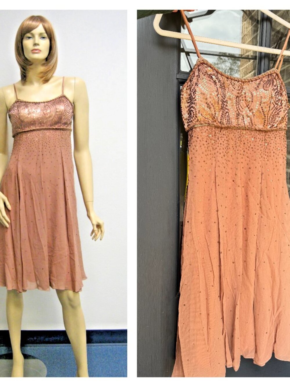 Sue Wong Nocturne Dress Y2K Cocktail #59 Flapper SILK chiffon Bronze Brown Midi